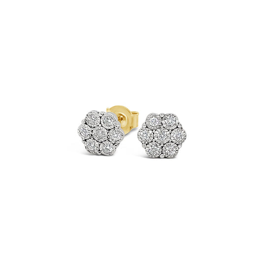 9k Yellow & White Gold 0.25ct Diamond Cluster Earrings