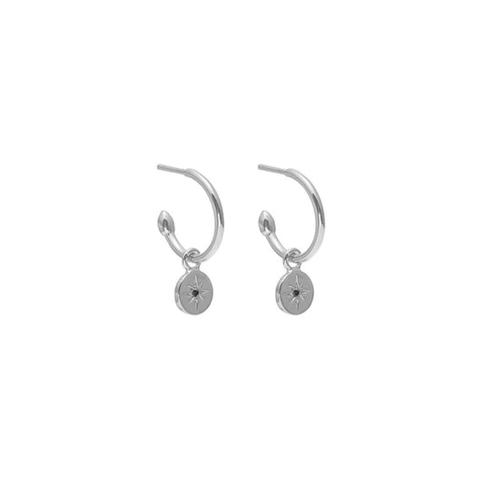 Petite North Star Hoops (Black Diamond/Silver)