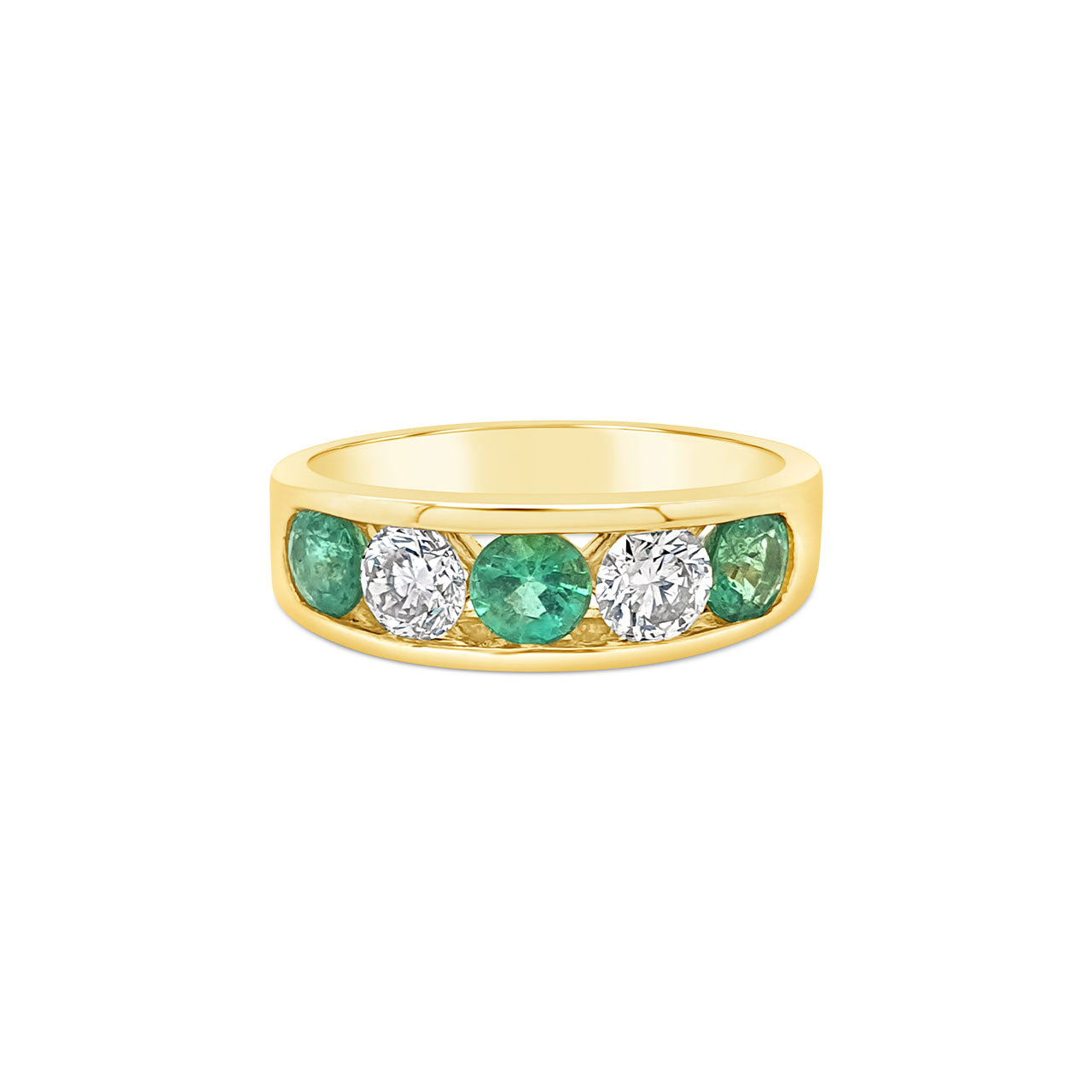 9k Yellow Gold Emerald & Diamond Channel Set Anniversary Ring