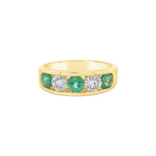 9k Yellow Gold Emerald & Diamond Channel Set Anniversary Ring