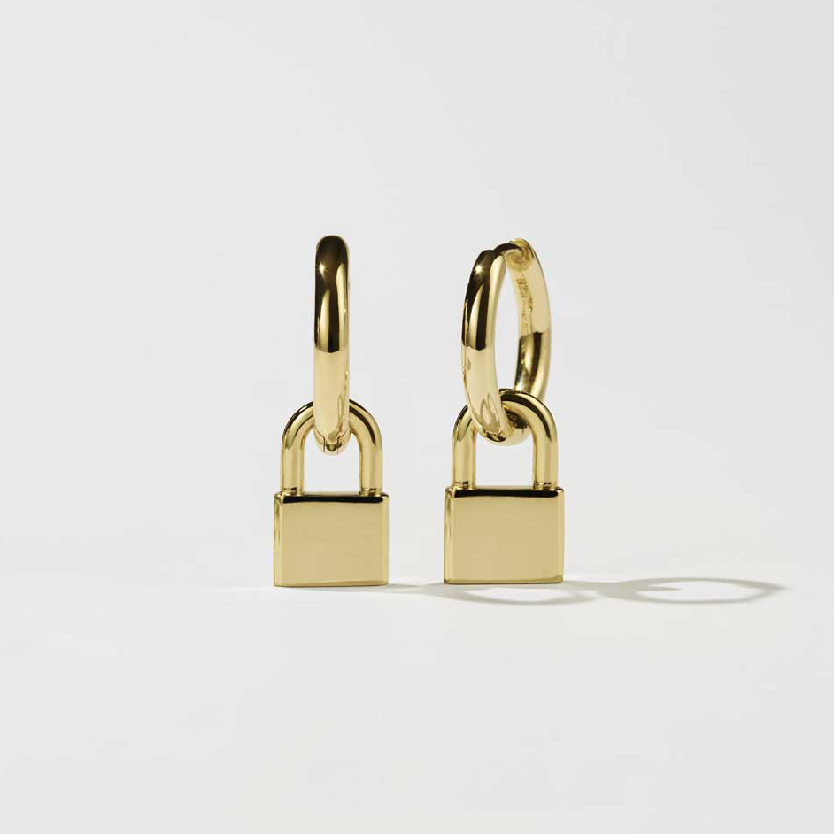 Gold Plated Sterling Silver Locked Charm Earrings