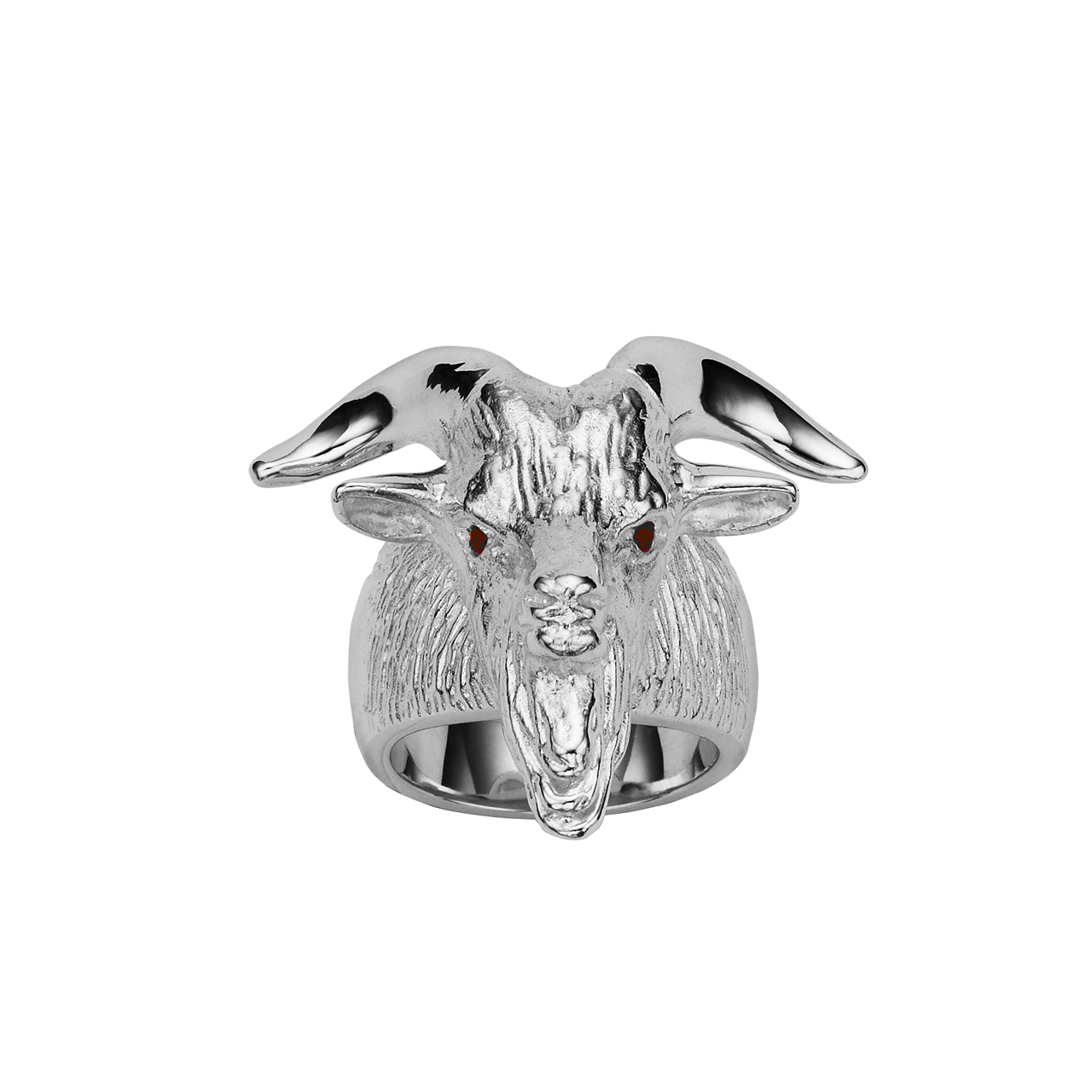 Sterling Silver Goat Head Ring with Garnet