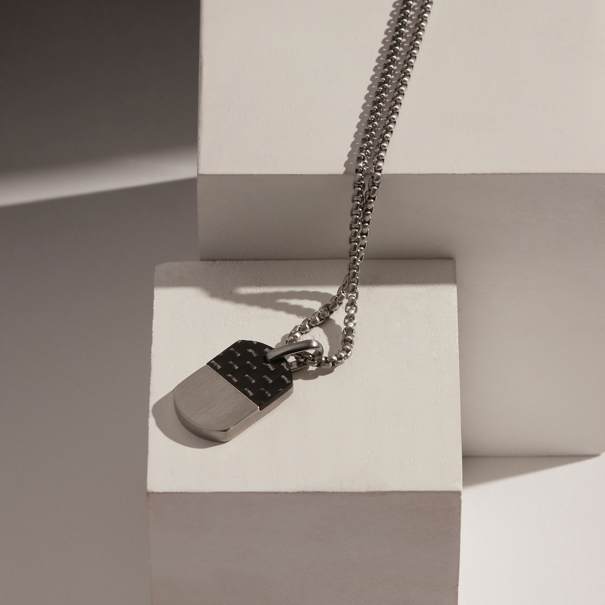 The Aviator Carbon Fibre and Steel Dog Tag Pendant
