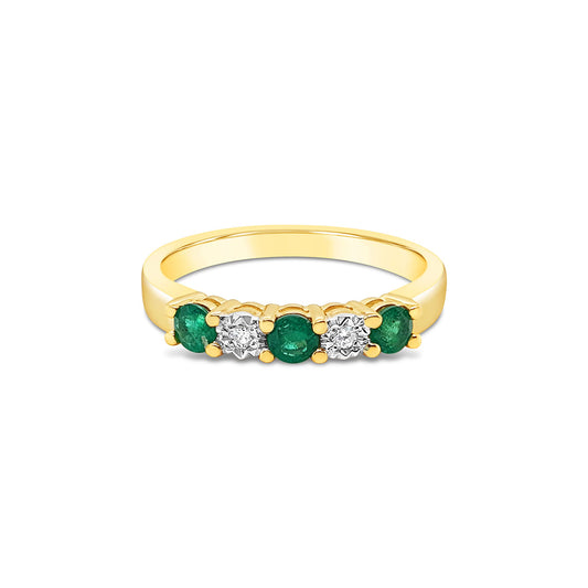 9k Yellow Gold Emerald & Diamond 5 Stone Eternity Ring