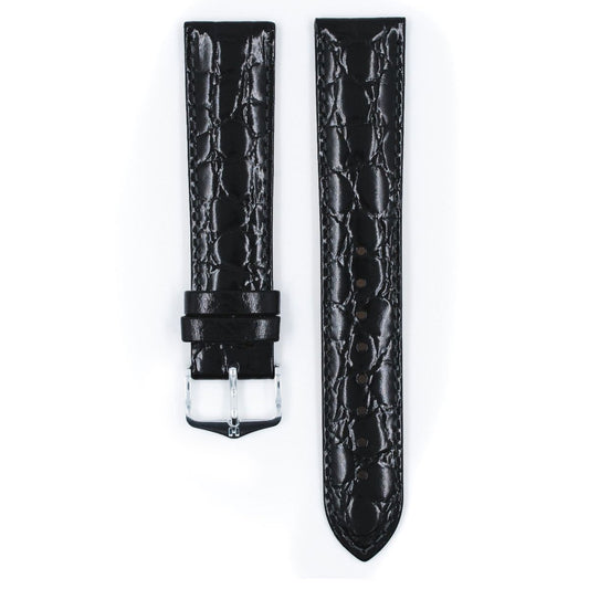 Crocograin - 22mm Black Long Leather Watch Strap