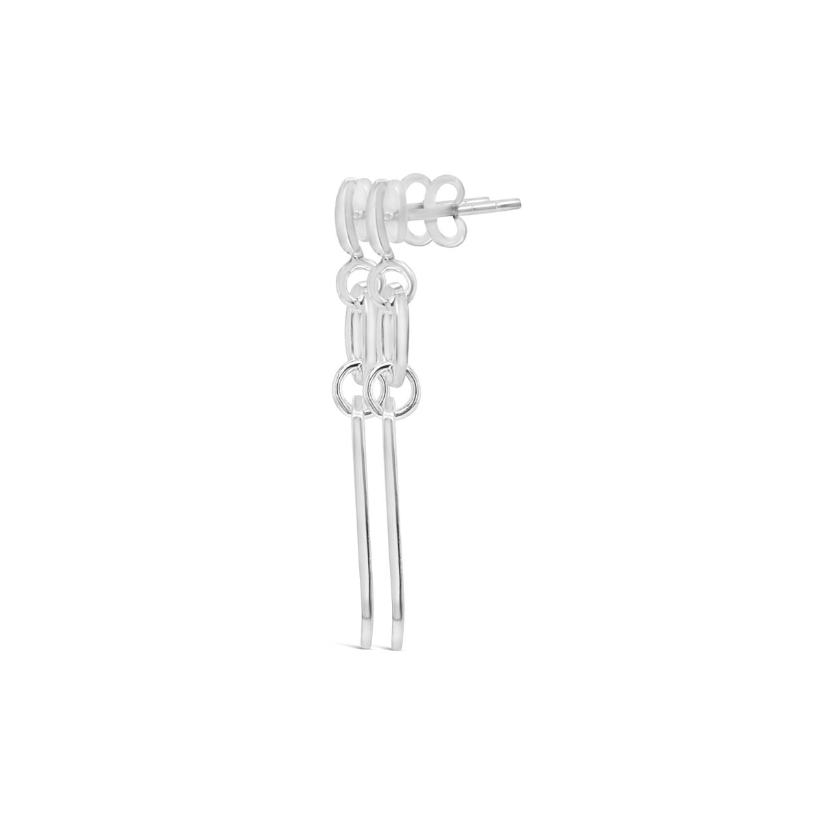 Sterling Silver Long Paper Clip Drop Stud Earrings