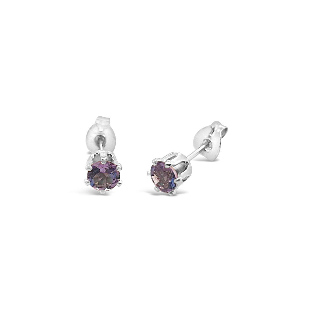 Sterling Silver 4mm Purple CZ Stud Earrings