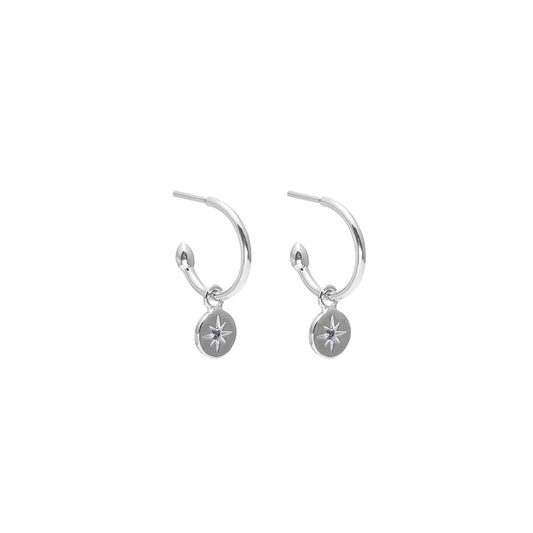 Petite North Star Hoop Earrings Blue Sapphire + Silver