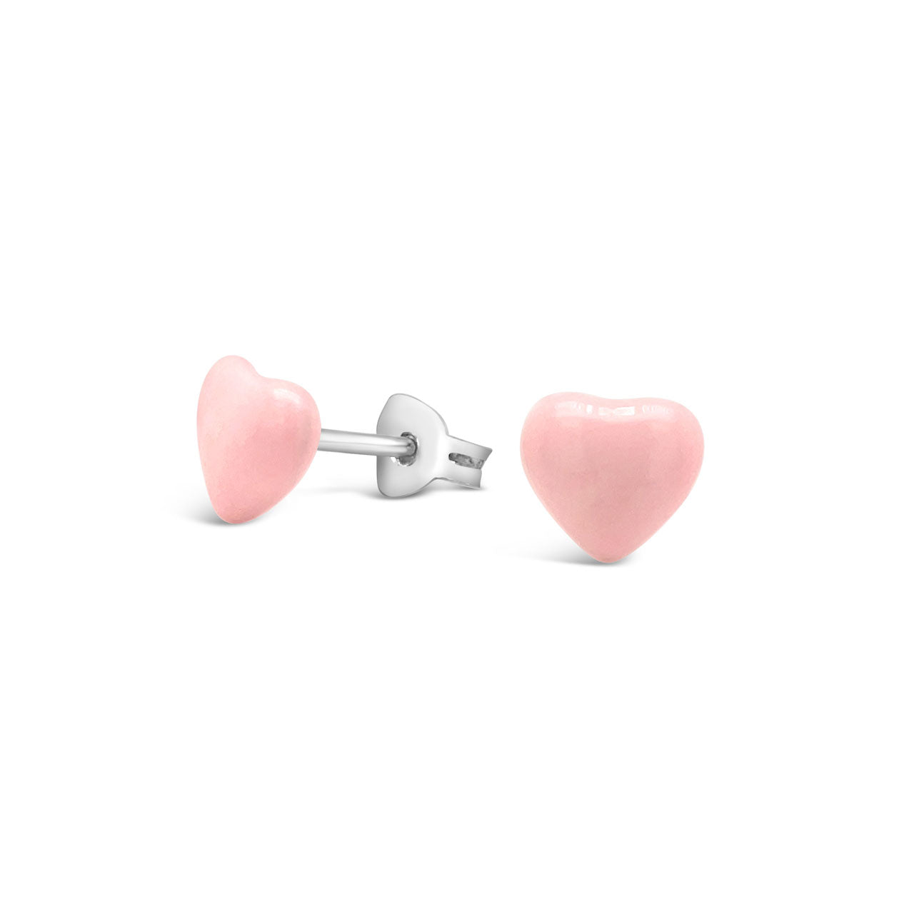 Sterling Silver Pink Enamel Heart Stud Earrings