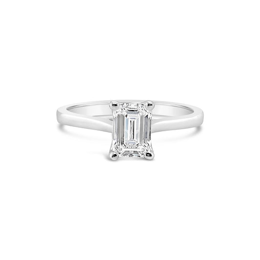 18k White Gold 1.00ct Lab Grown Emerald Cut Diamond Solitaire Ring