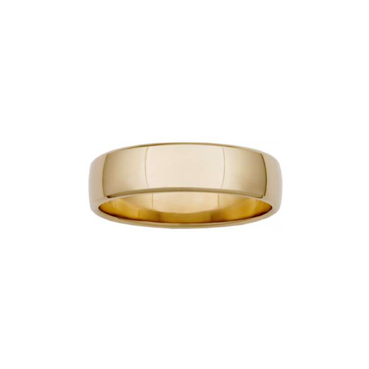 9k Yellow Gold Soft Fit Slight Half Round Radius Edge Wedding Band