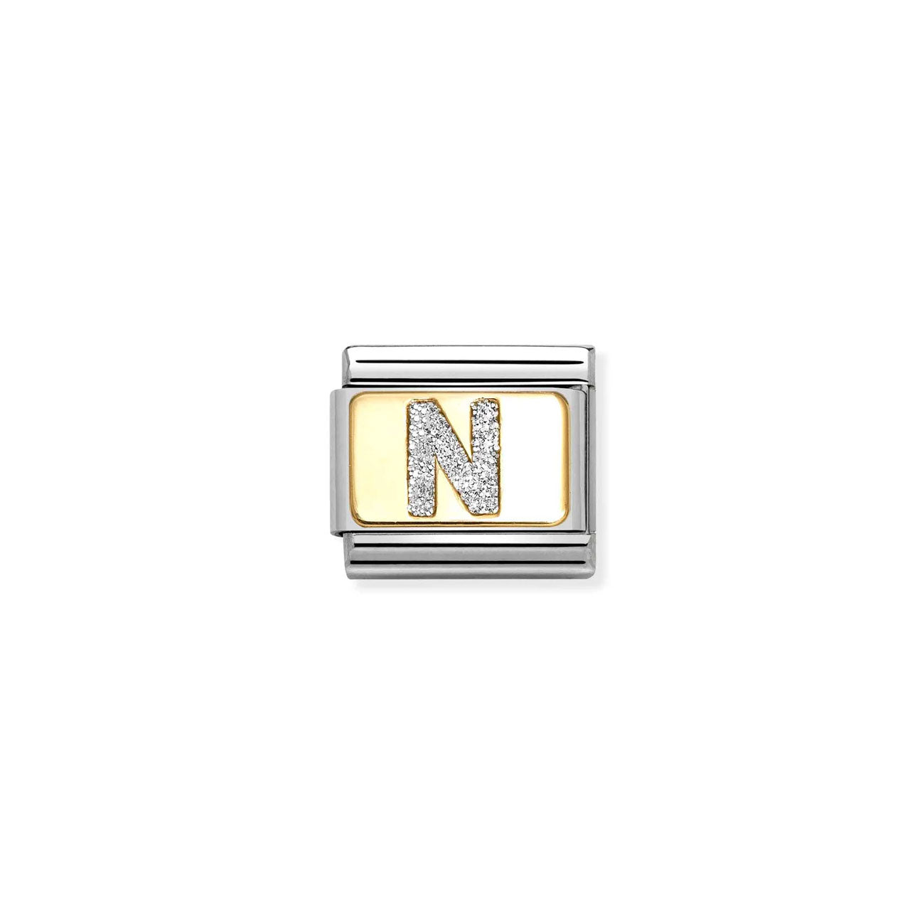 Composable Classic Link 030291/14 Silver Letter N In 18K Gold & Glitter Enamel