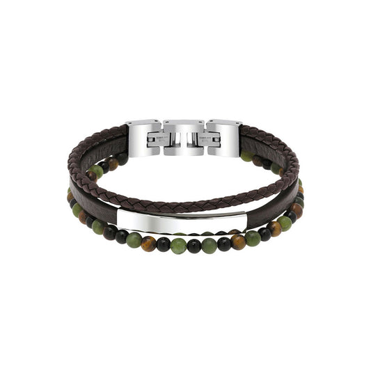 Stainless Steel & Brown Leather with Tigers Eye Bracelet