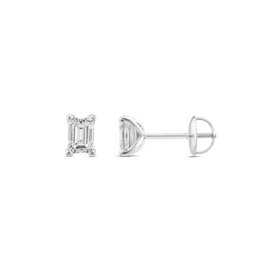 18k White Gold Emerald Cut 1.00ct Lab Grown Diamond Stud Earrings