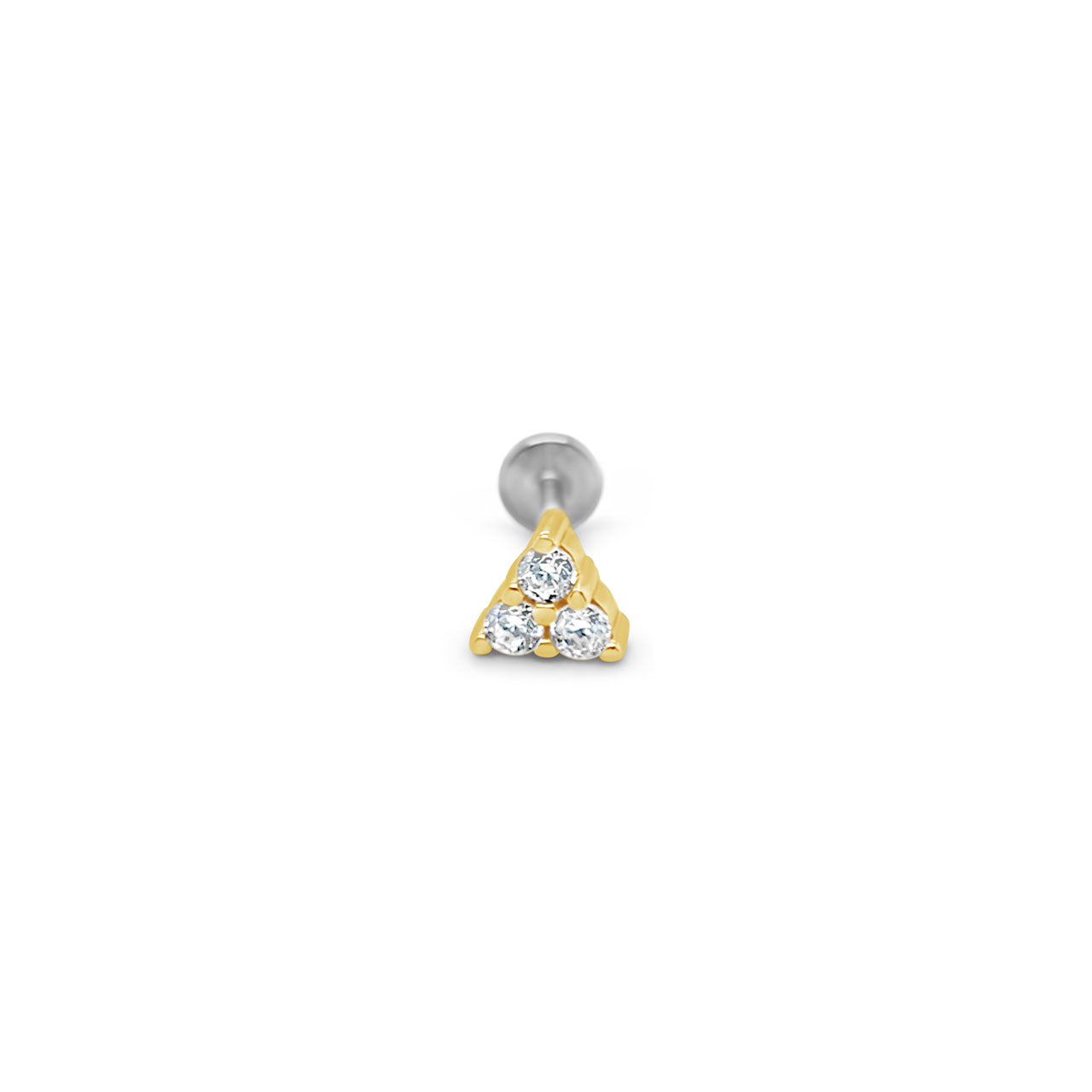 Sterling Silver Gold Plated Triangle CZ Single Flat Back Stud Earring