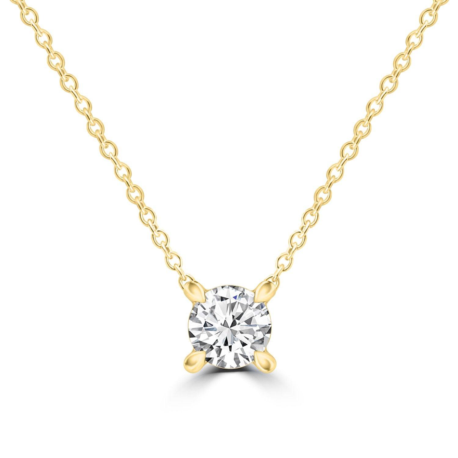 9k Yellow Gold Round Brilliant Diamond 0.25ct Solitaire Classic Necklace - Jamies Jewellers