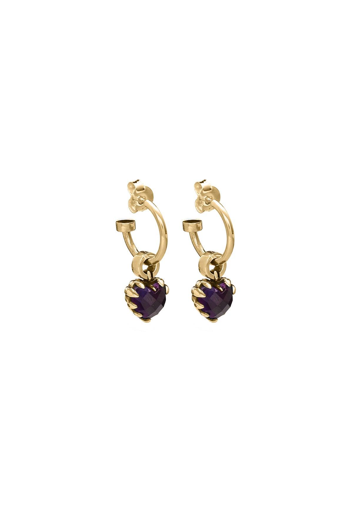 18k Gold Plated Love Claw Anchor Earrings - Dark Amethyst - Jamies Jewellers