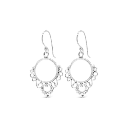Sterling Silver Shepherd Hook Boho Filigree Drop Earrings