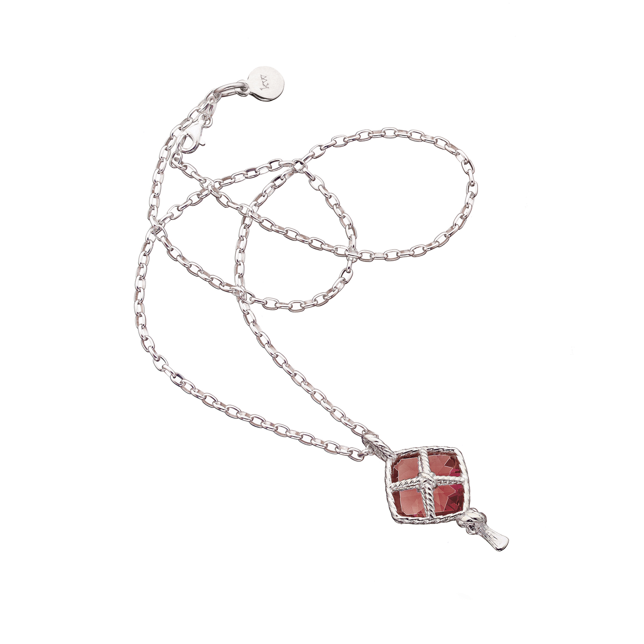 Sterling Silver Chequerboard Garnet Rope Necklace