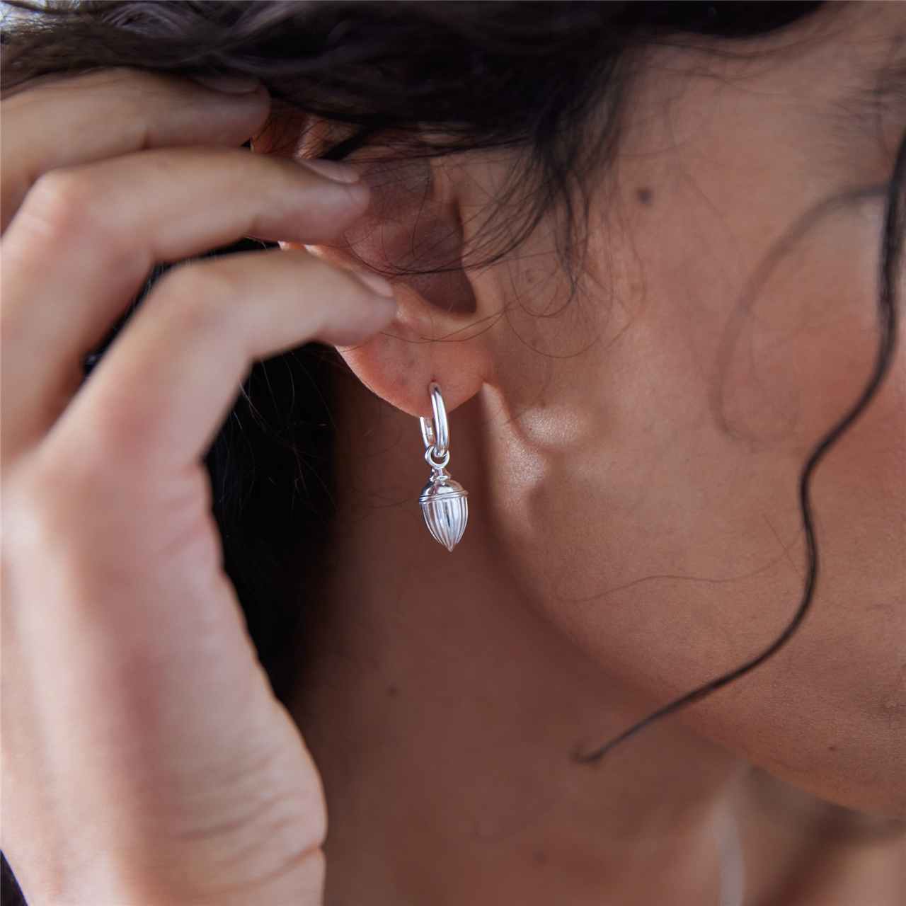 Raya Ridged Pod Huggie Earrings