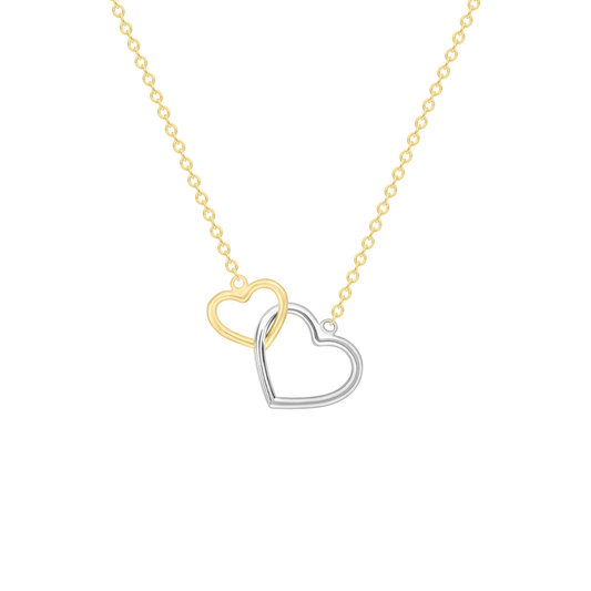 9k Yellow & White Gold Linked Heart Pendant on 9k Gold Chain