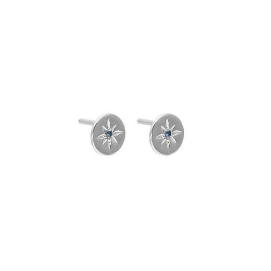 Petite North Star Studs Blue Sapphire + Silver