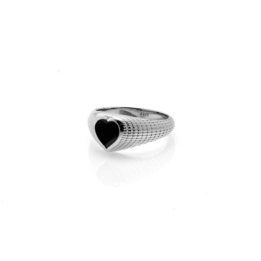 Romantique Signet Ring Black Spinel + Silver - Size Large