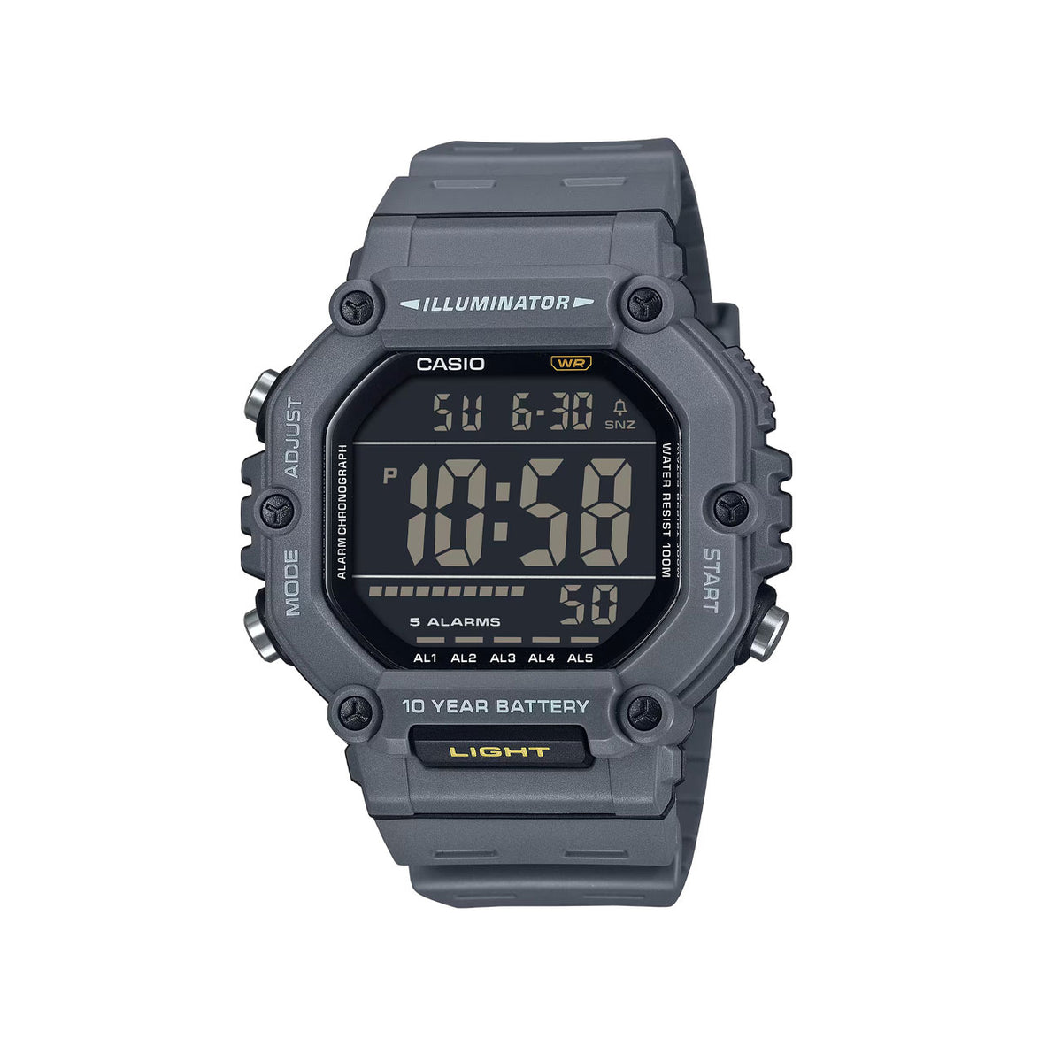 Casio - Mens Digital with Large Display in Gray with Resin Strap, 100m Water Resistant AE1600H-8B