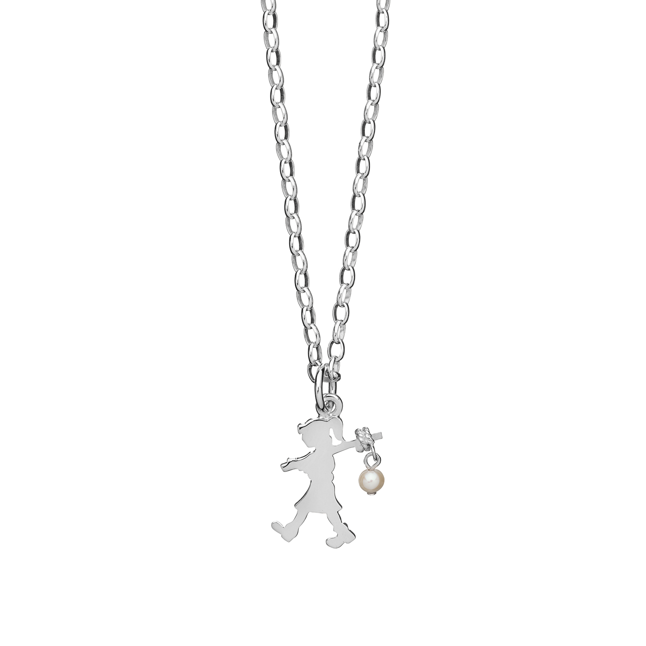 Sterling Silver Girl with a Pearl 45cm Necklace