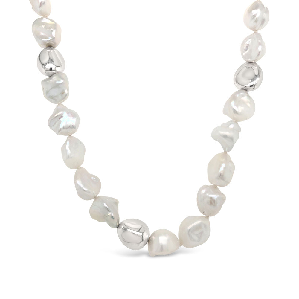 White Fresh Water Keshi Pearl and Sterling Silver Necklace