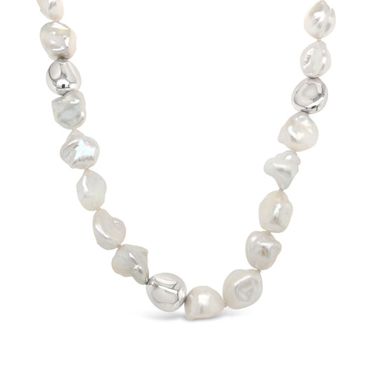 White Fresh Water Keshi Pearl and Sterling Silver Necklace