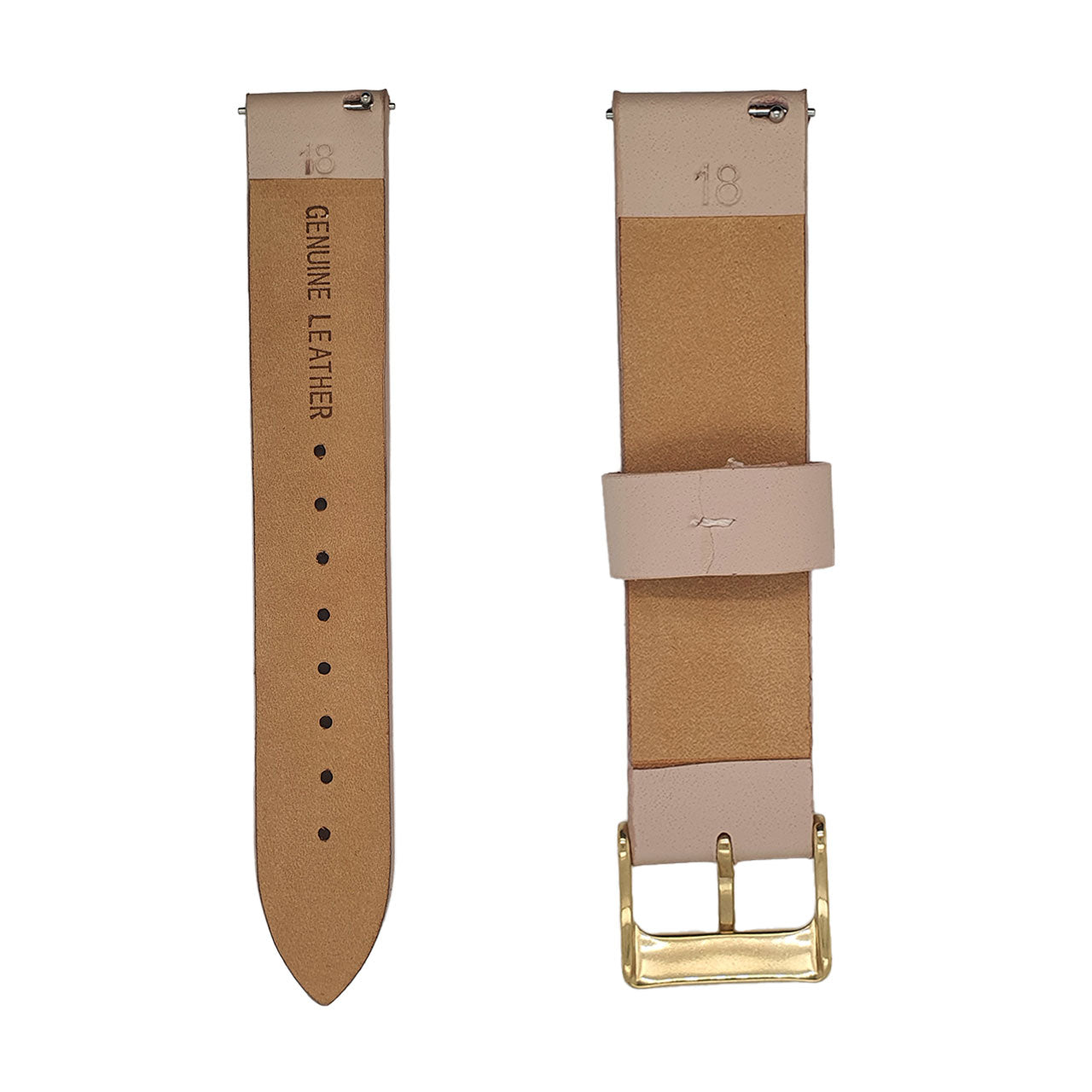 Light Pink 18mm Leather Watch Strap with Gold Buckle