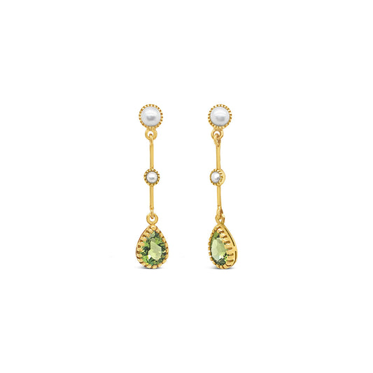 9k Yellow Gold Peridot & Pearl Antique Style Drop Earrings