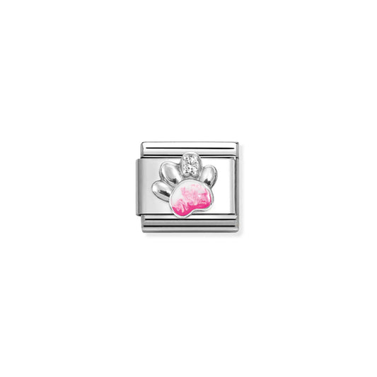 Composable Classic Link 330321/13 Pink Paw Print Enamel In 925 Silver & CZ
