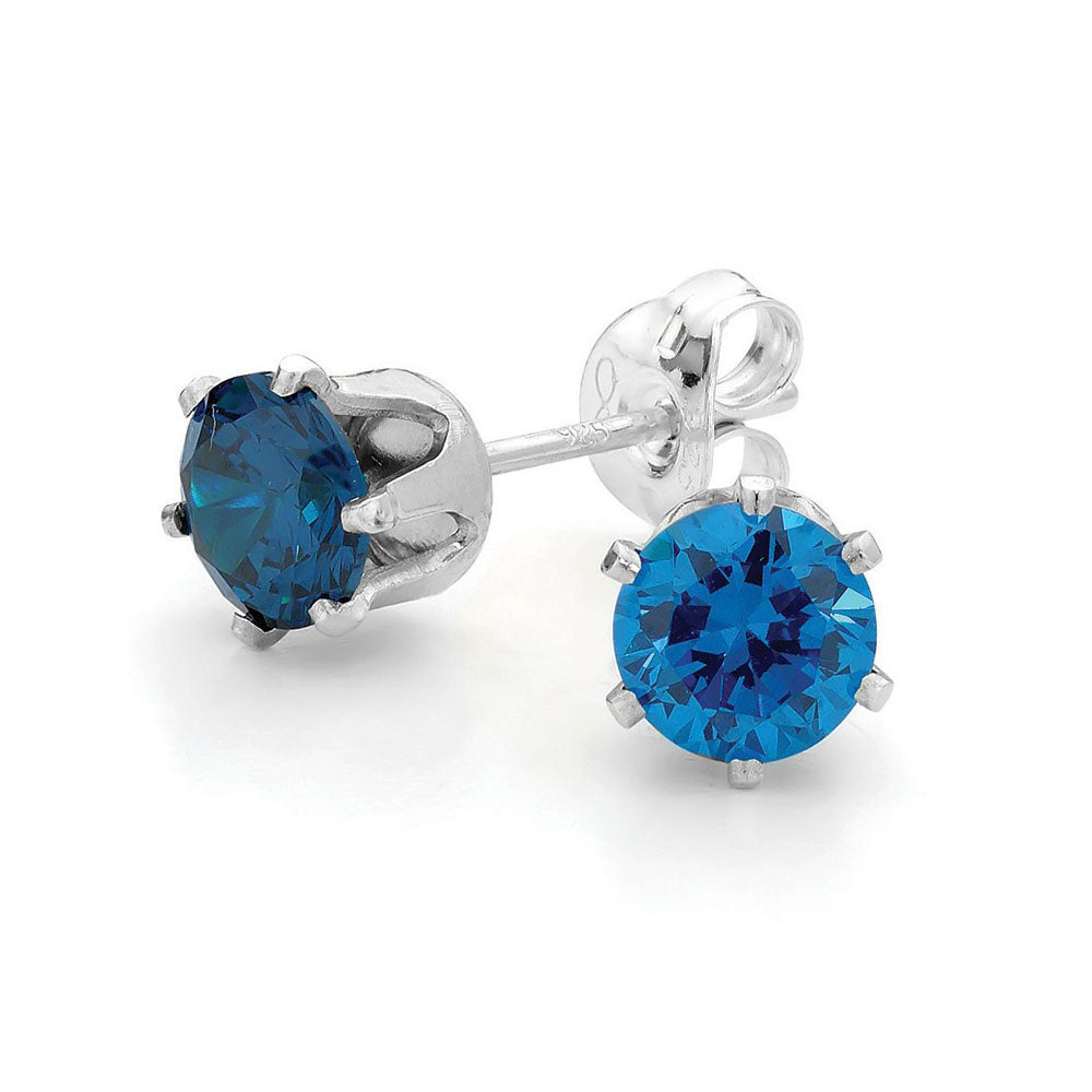 Sterling Silver Blue 3mm CZ Stud Earrings