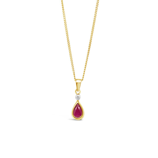 9k Yellow Gold Pear Ruby & Diamond Pendant