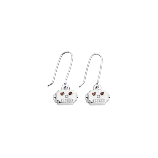Sterling Silver Robot Head Garnet Earrings
