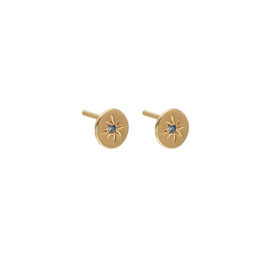 Petite North Star Studs Blue Sapphire + Gold