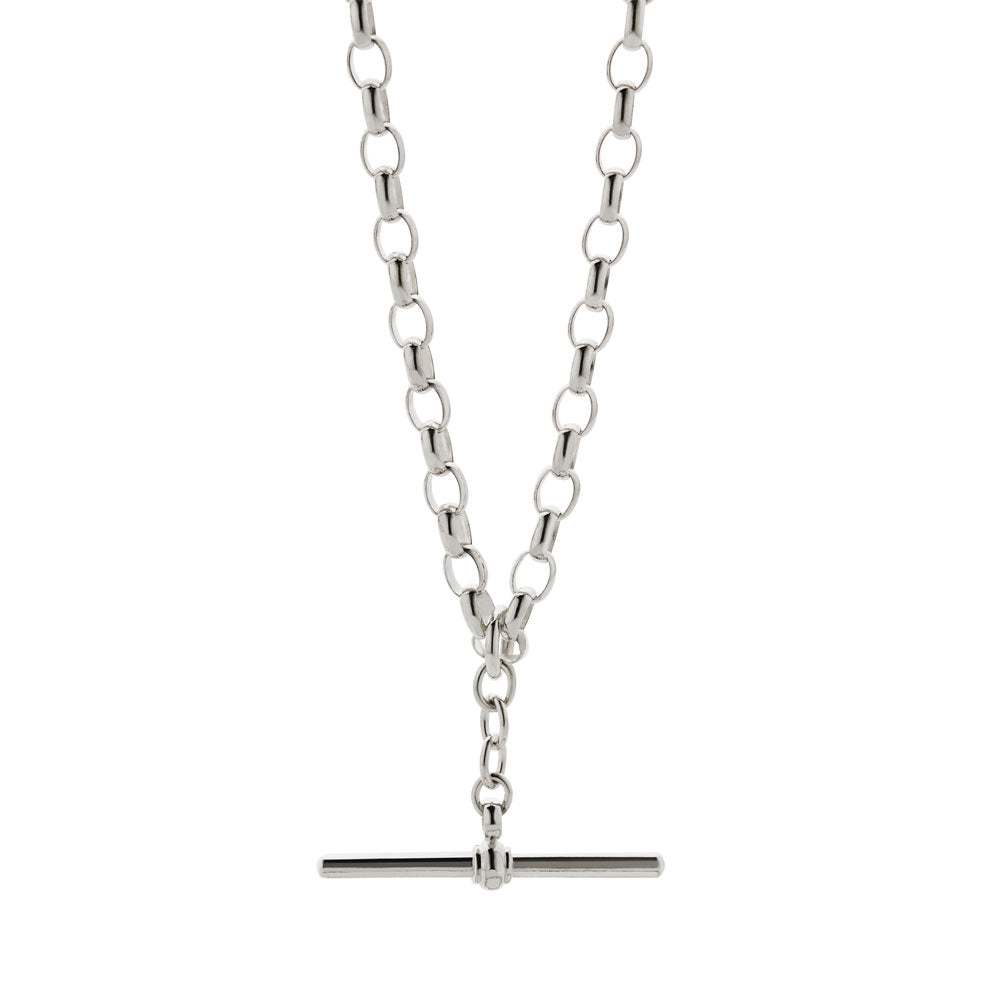 45cm Sterling Silver BO3 Oval Belcher Necklace with T-Bar Fob