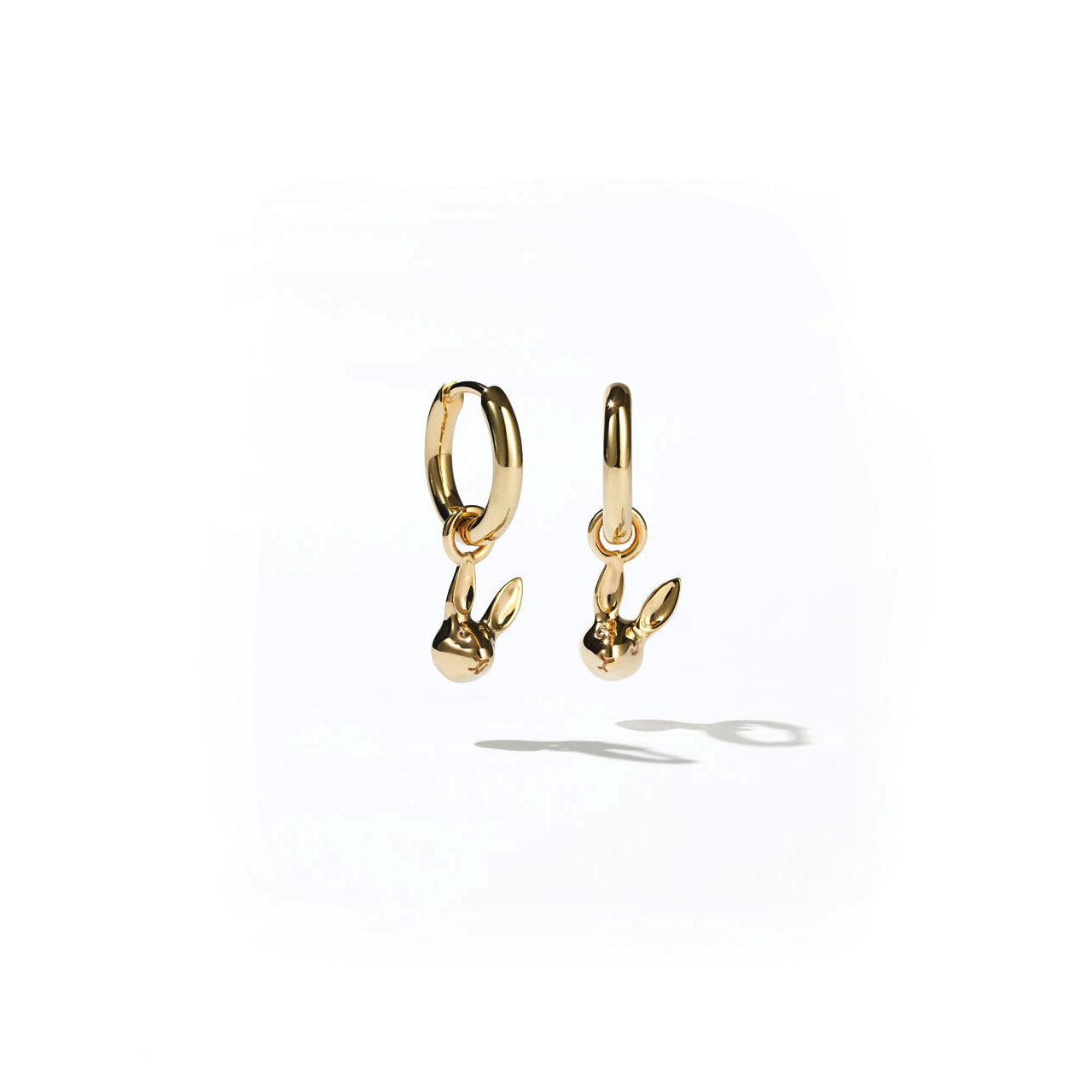 Sterling Silver Bunny Charm Huggie Earrings - Gold Plated
