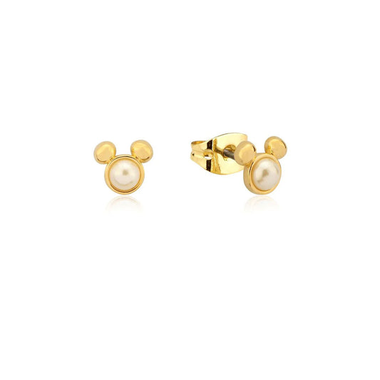 Disney - Gold Plated Mickey Mouse Pearl Stud Earrings