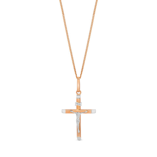 Two Tone Rose & White Gold Crucifix in 9k Gold