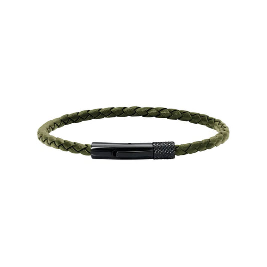 Stailess Steel Driver in Green Braided Leather Bracelet