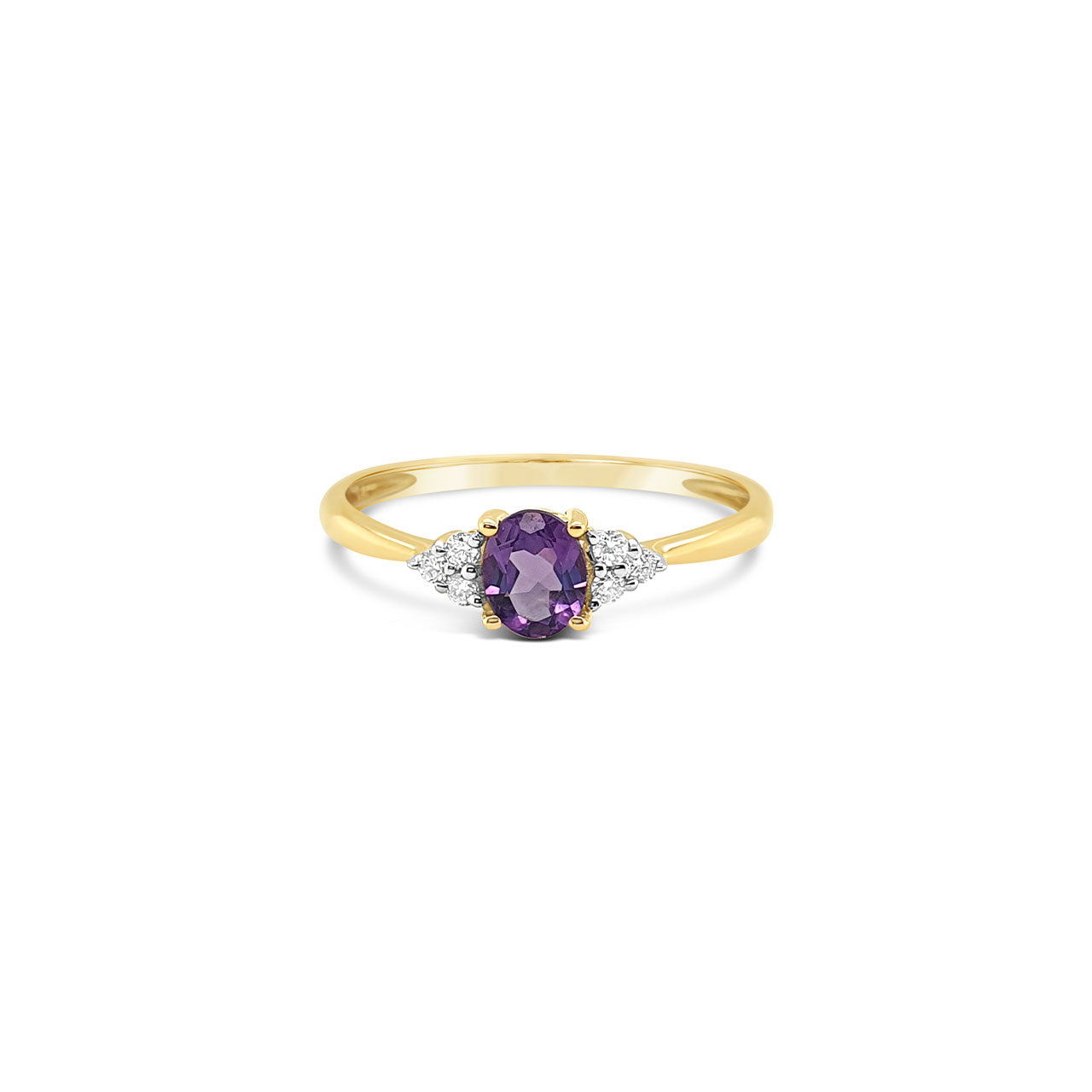 9k Yellow Gold Oval Amethyst & Diamond Dress Ring