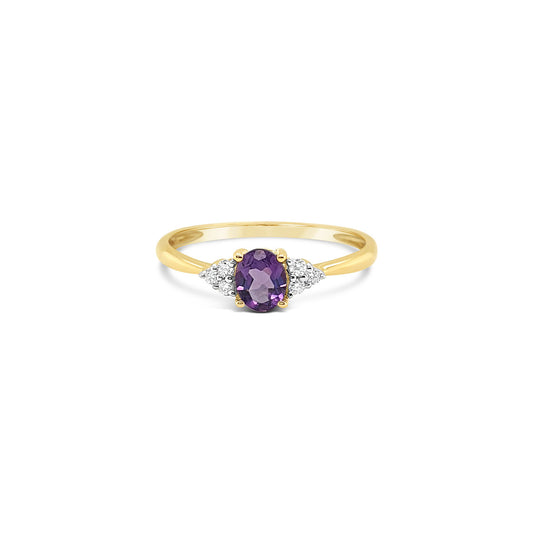 9k Yellow Gold Oval Amethyst & Diamond Dress Ring