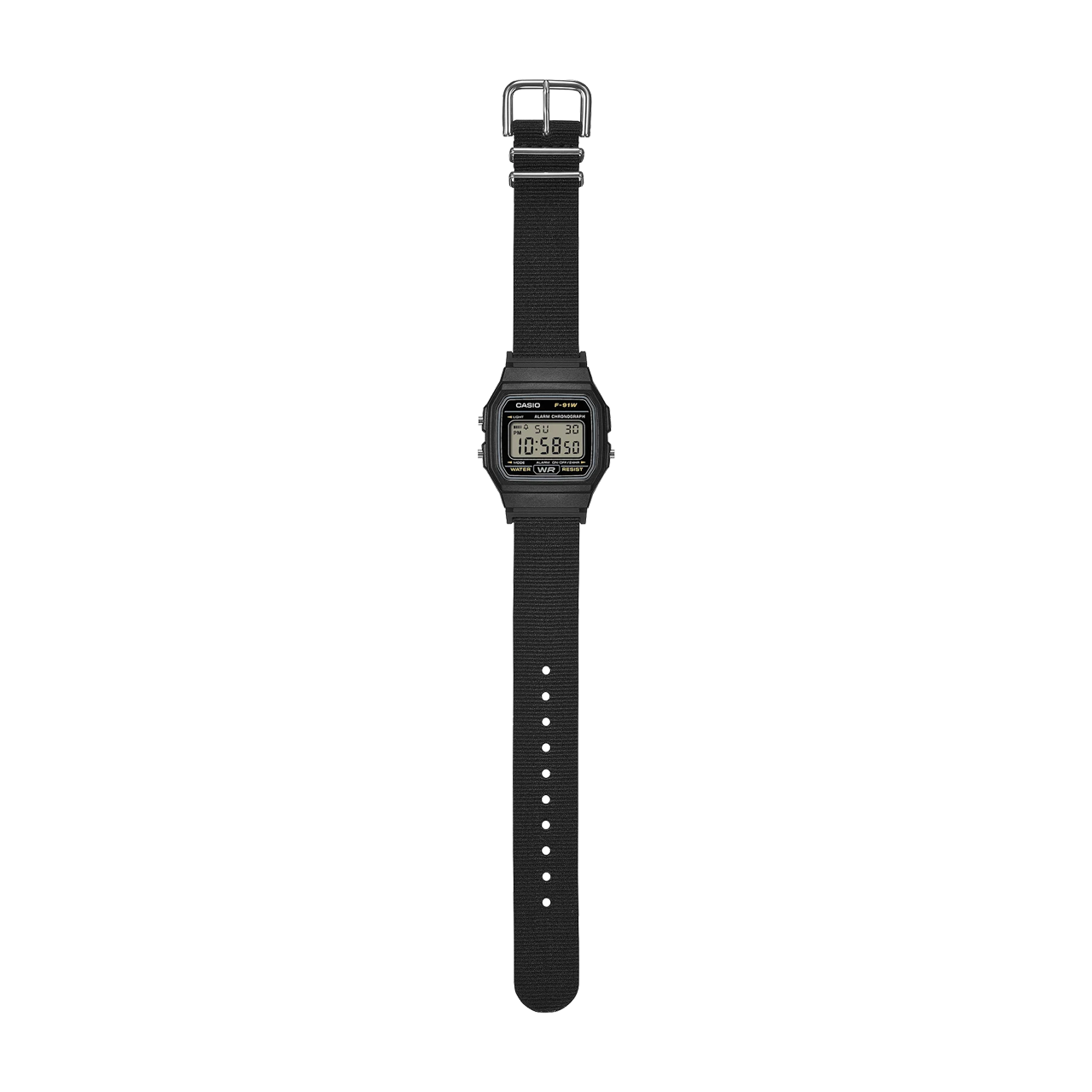 Casio Black Digital Watch with Cloth Band - F91WF-1A