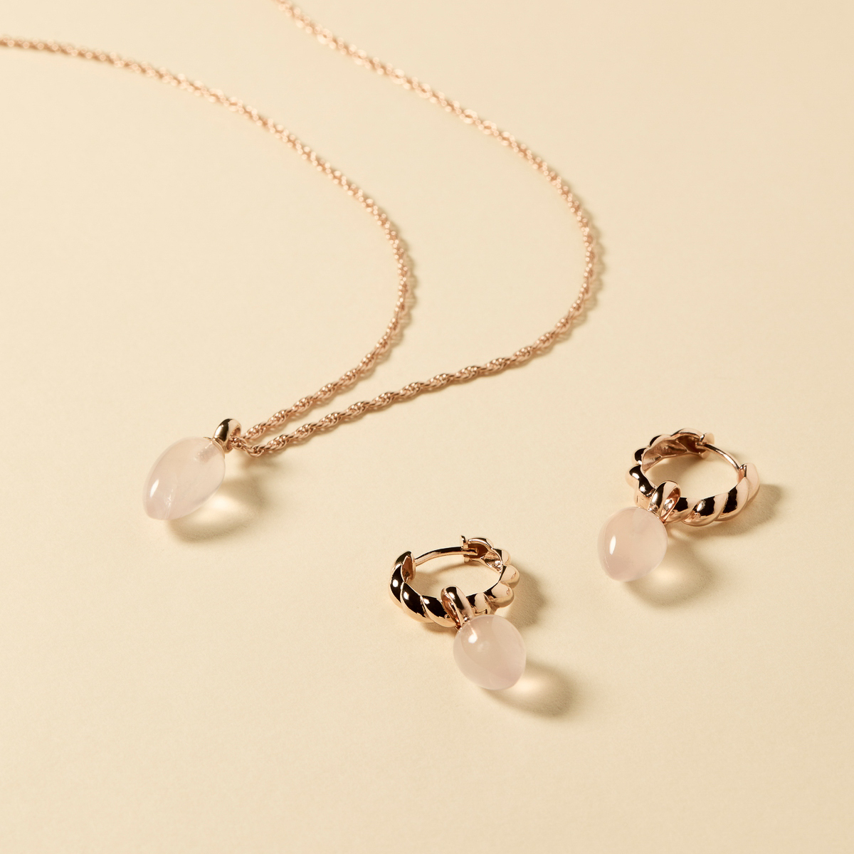 Dew Drop Rose Quartz Necklace - Rose Gold Plated