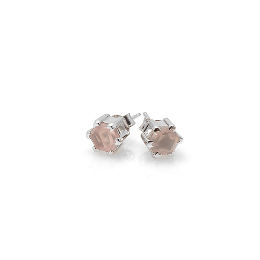Harmony Stud Earrings Rose Quartz + Silver