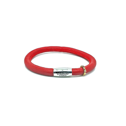 Red Leather 20cm Single Wrap with Million Love Charm Bracelet