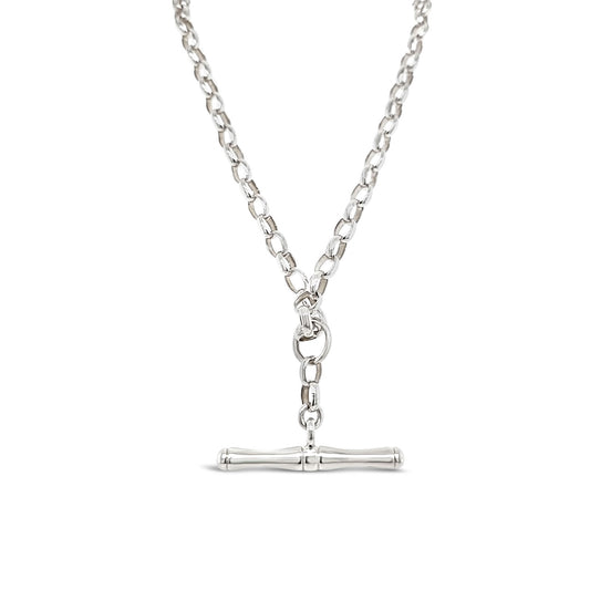 45cm Sterling Silver BO3 Oval Belcher T Bar Necklace